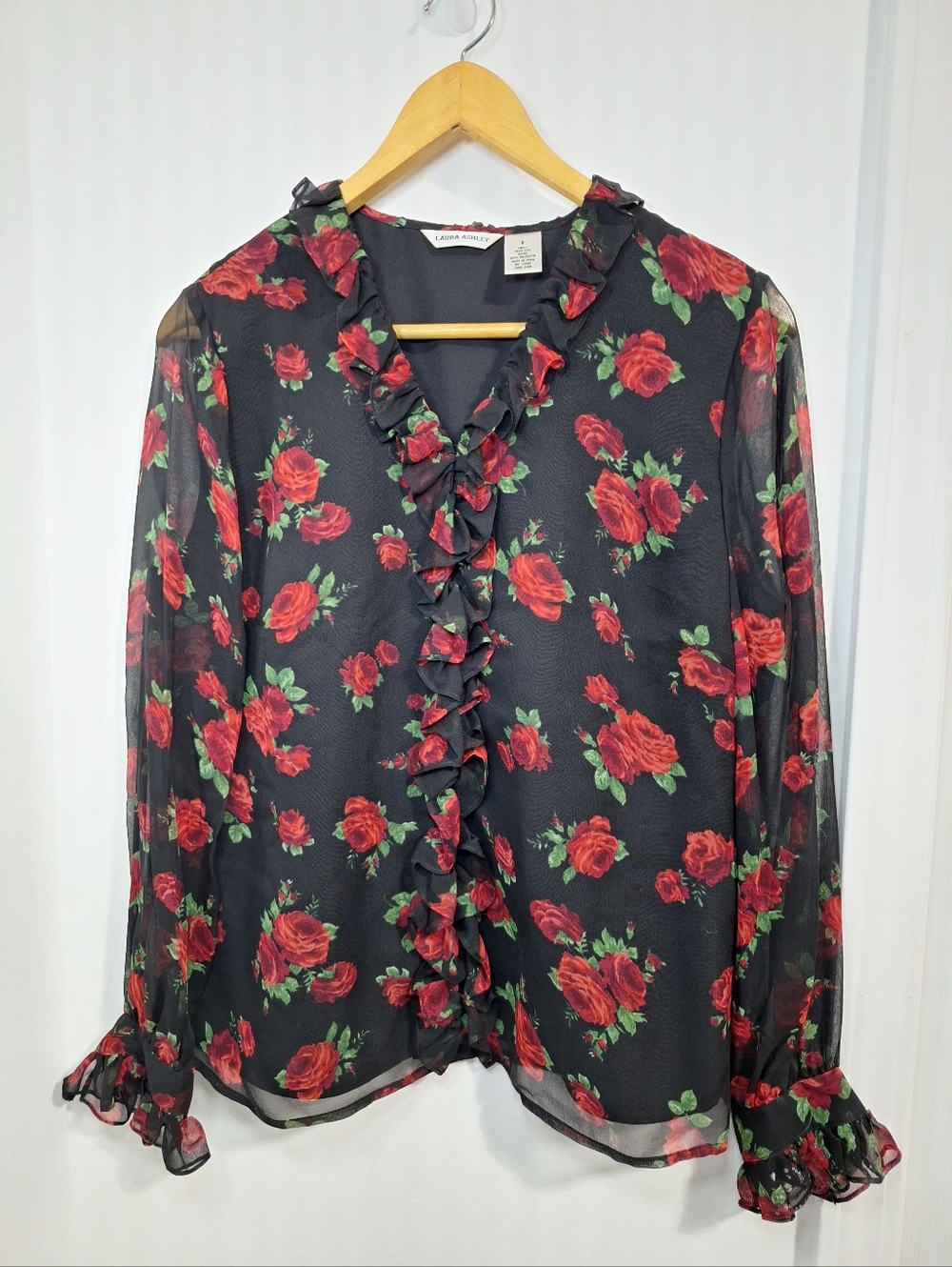 Vintage Laura Ashley Y2k Ruffle Rose Blouse Size 8 - Picture 3 of 10